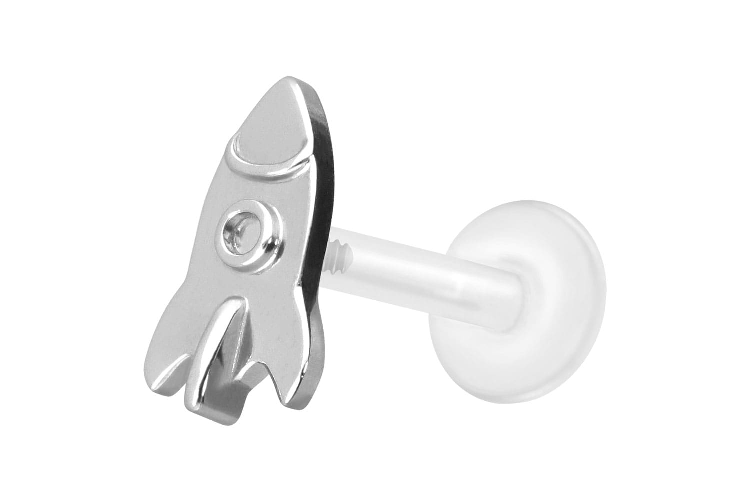 PTFE Labret Piercing mit Innengewinde + Titan-Aufsatz RAKETE